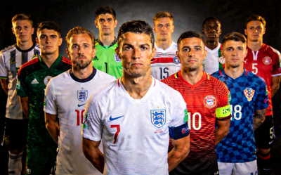 各国家队明星球员身穿国家队队服合影的合成图片